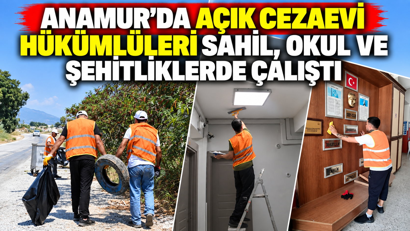 Anamur’da açık cezaevi hükümlüleri sahil, okul ve şehitliklerde çalıştı